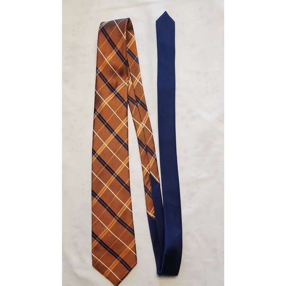 Tommy Hilfiger Men's Necktie Orange Eith White And Blue Stripes 100 % Silk - Picture 3 of 3